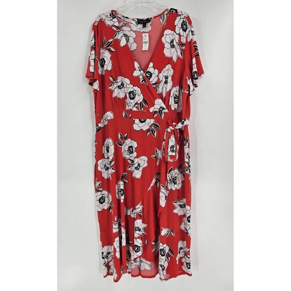 Lane Bryant Red Floral Wrap Maxi Dress Size 22/24 Short Sleeve V-Neck New
